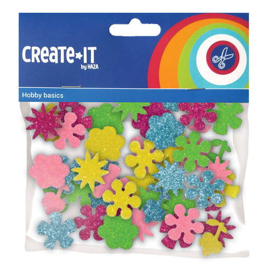 Foamstickers Bloemen Glitter 25st verpakking